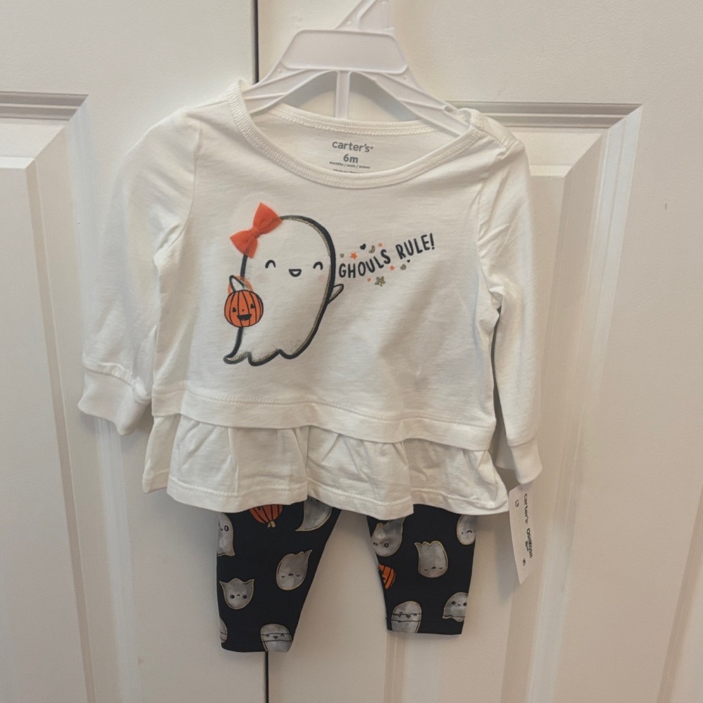 Carter's White Top and Black Leggings with Ghost Design
